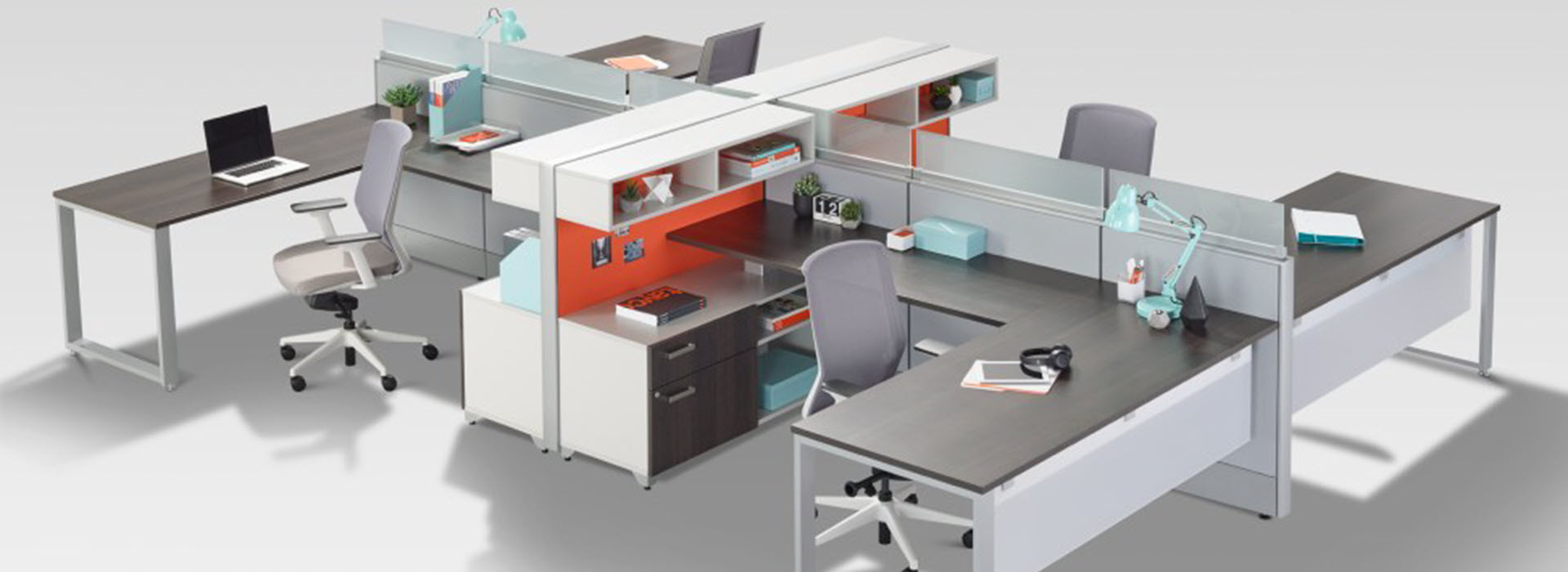 Open Office Furnishings with Storage and Privacy Panels